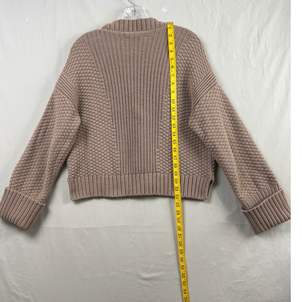 Abercrombie & Fitch Cardigan Womens Medium Tan Chunky Knit Button Up Cropped - Picture 6 of 10